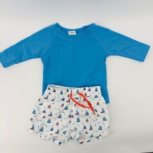 Starting Out Swim Set 3/6M Baby Boy Sailboat Rash Guard Trunks Shorts Swimsuit
